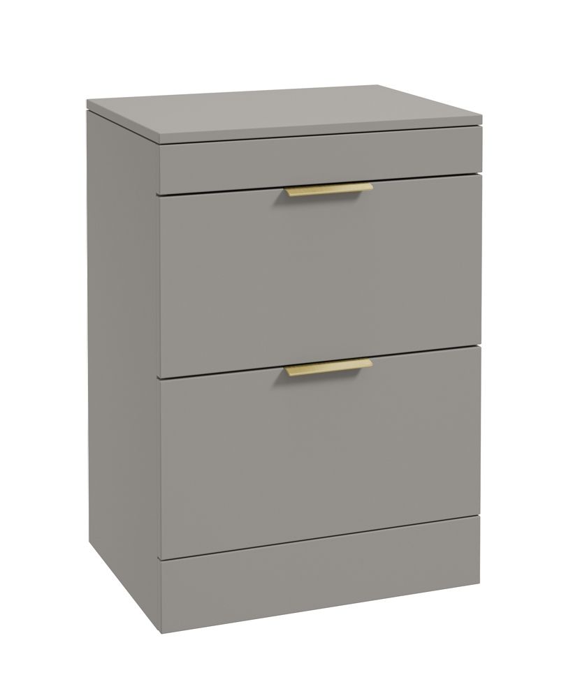Stockholm Floorstanding 60Cm Two Drawer Countertop Unit Matt Khaki-Brushed Gold Handles