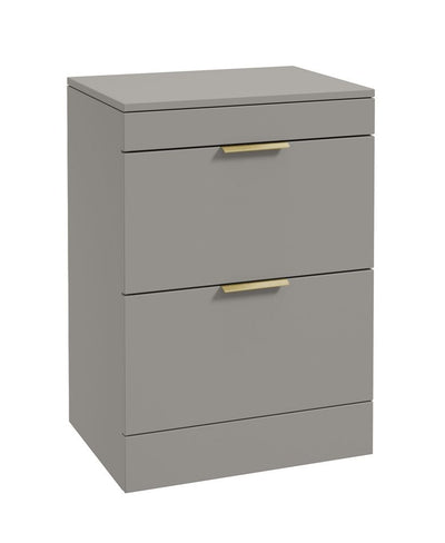 Stockholm Floorstanding 60Cm Two Drawer Countertop Unit Matt Khaki-Brushed Gold Handles