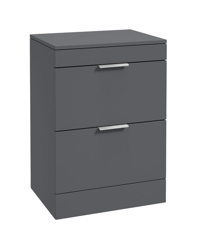 Stockholm Floorstanding 60Cm Two Drawer Countertop Unit Matt Midnight Grey-Brushed Chrome Handles