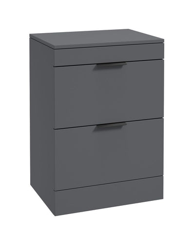 Stockholm Floorstanding 60Cm Two Drawer Countertop Unit Matt Midnight Grey-Matt Black Handles