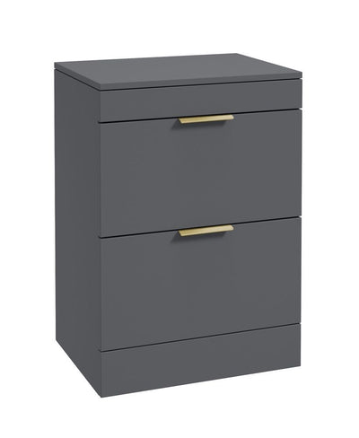 Stockholm Floorstanding 60Cm Two Drawer Countertop Unit Matt Midnight Grey-Brushed Gold Handles