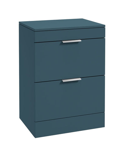 Stockholm Floorstanding 60Cm Two Drawer Countertop Unit Matt Ocean Blue-Brushed Chrome Handles