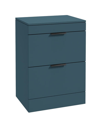 Stockholm Floorstanding 60Cm Two Drawer Countertop Unit Matt Ocean Blue-Matt Black Handles