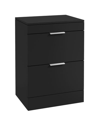 Stockholm Floorstanding 60Cm Two Drawer Countertop Unit Matt Black-Brushed Chrome Handles