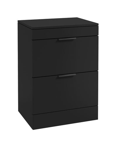 Stockholm Floorstanding 60Cm Two Drawer Countertop Unit Matt Black-Matt Black Handles