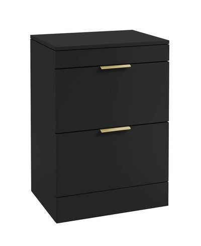 Stockholm Floorstanding 60Cm Two Drawer Countertop Unit Matt Black-Brushed Gold Handles