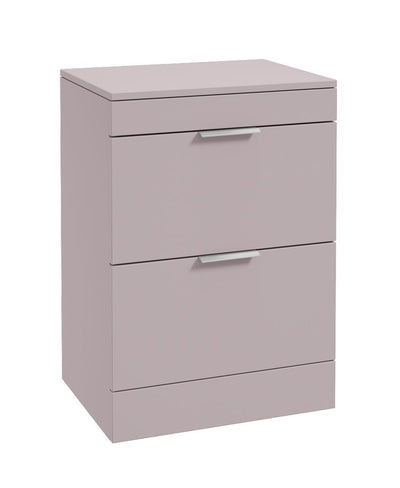 Stockholm Floorstanding 60Cm Two Drawer Countertop Unit Matt Cashmere Pink-Brushed Chrome Handles
