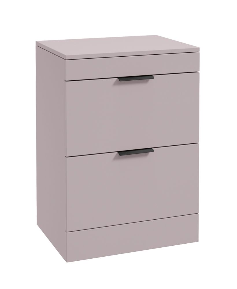 Stockholm Floorstanding 60Cm Two Drawer Countertop Unit Matt Cashmere Pink-Matt Black Handles