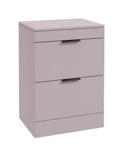 Stockholm Floorstanding 60Cm Two Drawer Countertop Unit Matt Cashmere Pink-Matt Black Handles
