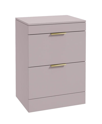 Stockholm Floorstanding 60Cm Two Drawer Countertop Unit Matt Cashmere Pink-Brushed Gold Handles