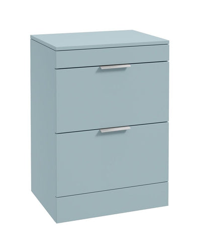 Stockholm Floorstanding 60Cm Two Drawer Countertop Unit Matt Morning Sky Blue-Brushed Chrome Handles