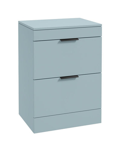 Stockholm Floorstanding 60Cm Two Drawer Countertop Unit Matt Morning Sky Blue-Matt Black Handles