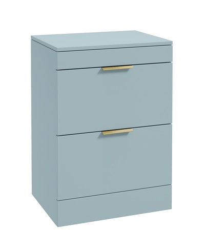 Stockholm Floorstanding 60Cm Two Drawer Countertop Unit Matt Morning Sky Blue-Brushed Gold Handles
