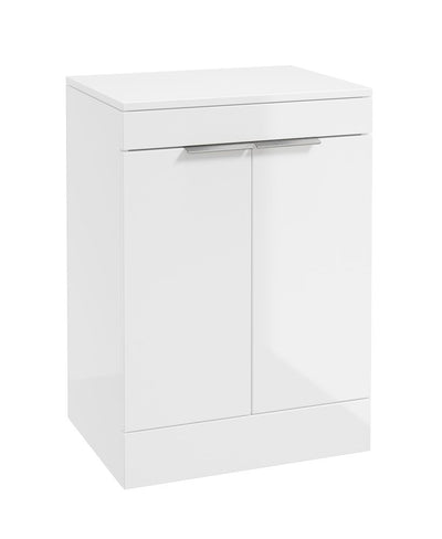 Stockholm Floorstanding 60Cm Two Door Countertop Unit Gloss White-Brushed Chrome Handles
