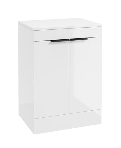 Stockholm Floorstanding 60Cm Two Door Countertop Unit Gloss White-Matt Black Handles