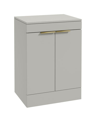 Stockholm Floorstanding 60Cm Two Door Countertop Unit Matt Arctic Grey-Brushed Gold Handles