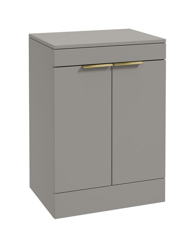 Stockholm Floorstanding 60Cm Two Door Countertop Unit Matt Khaki-Brushed Gold Handles