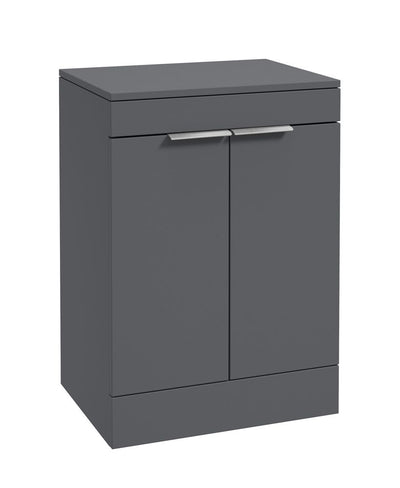 Stockholm Floorstanding 60Cm Two Door Countertop Unit Matt Midnight Grey-Brushed Chrome Handles