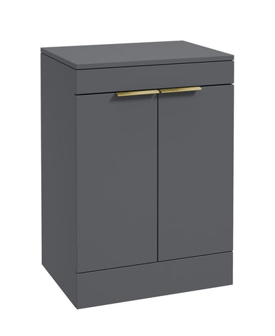Stockholm Floorstanding 60Cm Two Door Countertop Unit Matt Midnight Grey-Brushed Gold Handles