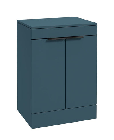 Stockholm Floorstanding 60Cm Two Door Countertop Unit Matt Ocean Blue-Matt Black Handles
