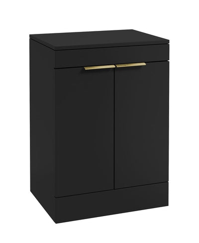 Stockholm Floorstanding 60Cm Two Door Countertop Unit Matt Black-Brushed Gold Handles