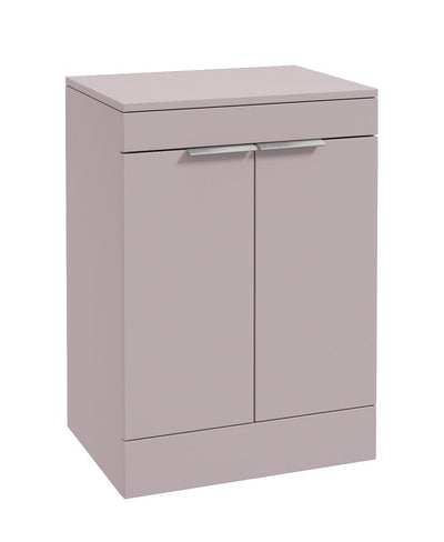 Stockholm Floorstanding 60Cm Two Door Countertop Unit Matt Cashmere Pink-Brushed Chrome Handles