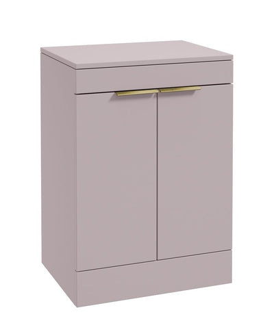 Stockholm Floorstanding 60Cm Two Door Countertop Unit Matt Cashmere Pink-Brushed Gold Handles
