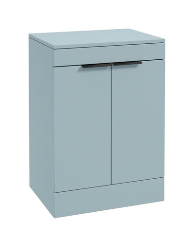 Stockholm Floorstanding 60Cm Two Door Countertop Unit Matt Morning Sky Blue-Matt Black Handles