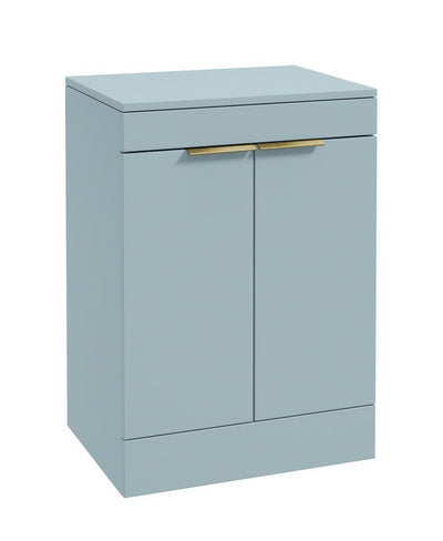Stockholm Floorstanding 60Cm Two Door Countertop Unit Matt Morning Sky Blue-Brushed Gold Handles