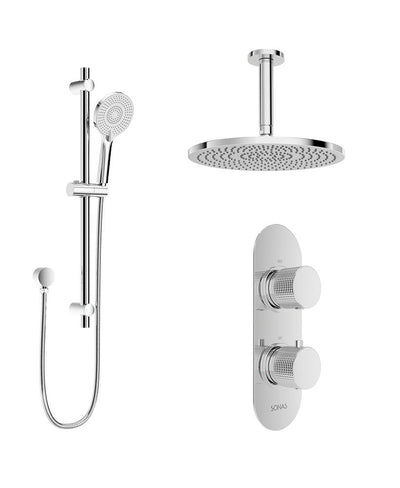 Alita Knurled Shower Set 1 & Ceiling Mounted Fixed Head Chrome