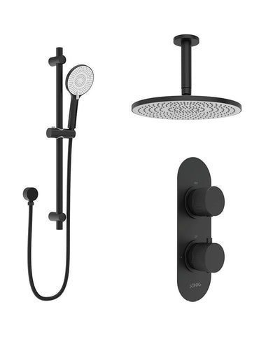 Alita Knurled Shower Set 1 & Ceiling Mounted Fixed Head Matt Black