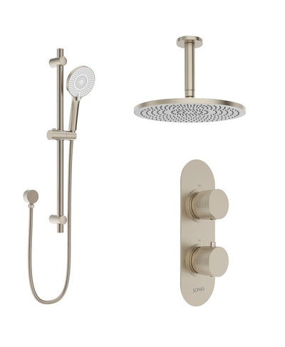 Alita Knurled Shower Set 1 & Ceiling Mounted Fixed Head Brushed Nickel