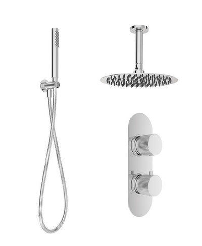 Alita Knurled Shower Set 2 & Ceiling Mounted Fixed Head Chrome