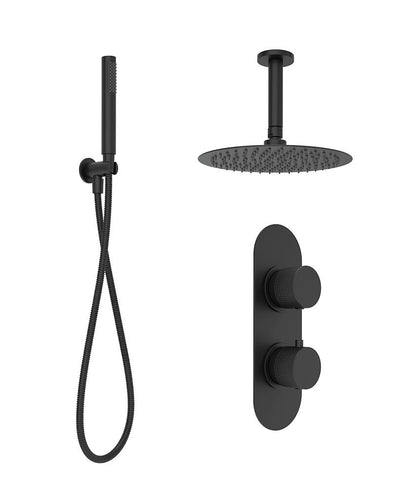 Alita Knurled Shower Set 2 & Ceiling Mounted Fixed Head Matt Black