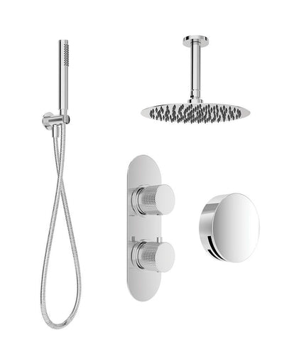 Alita Knurled Bath Set 3 & Ceiling Mounted Fixed Head Chrome