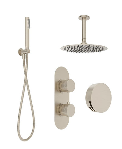 Alita Knurled Bath Set 3 & Ceiling Mounted Fixed Head Brushed Nickel