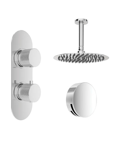 Alita Knurled Bath Set 4 & Ceiling Mounted Fixed Head Chrome
