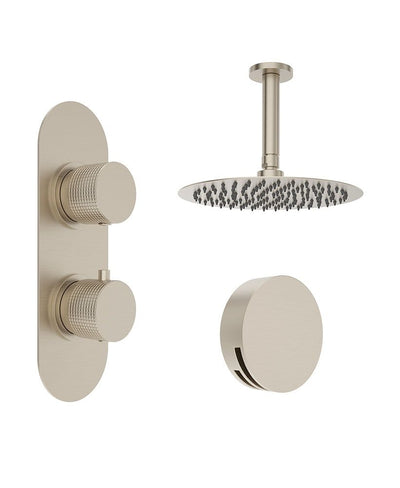 Alita Knurled Bath Set 4 & Ceiling Mounted Fixed Head Brushed Nickel