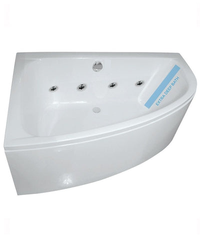 Maya 1500X1000Mm Offset Corner Left Hand 8 White Jet Whirlpool Bath & Panel White