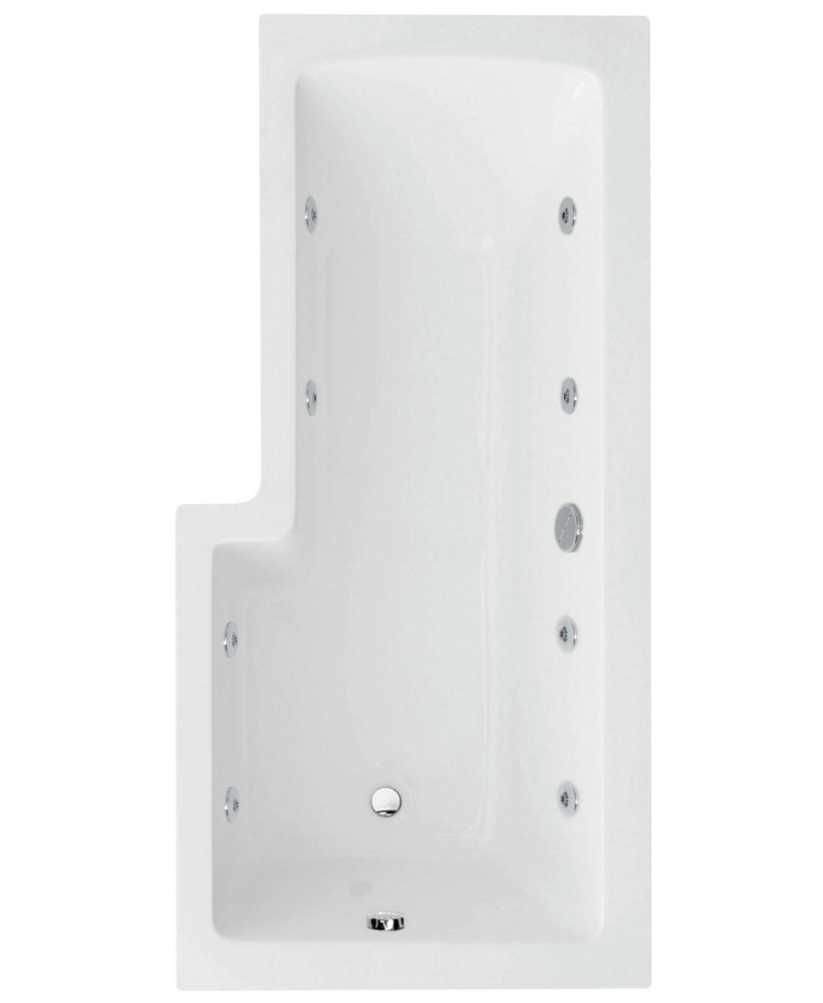 L Shape 1700X850Mm Right Hand Single Ended 8 White Jet Whirlpool Bath & Panel White With Bath Screen Chrome