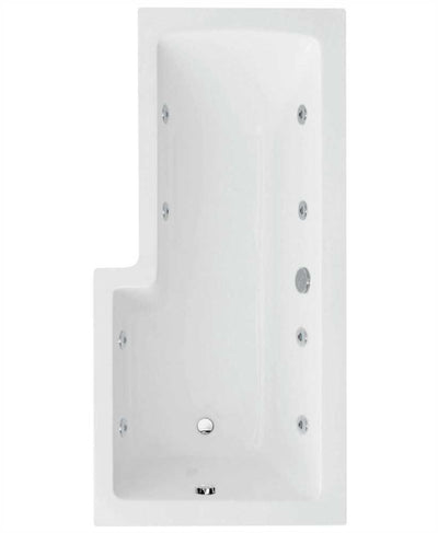 L Shape 1700X850Mm Right Hand Single Ended 8 White Jet Whirlpool Bath & Panel White With Bath Screen Chrome
