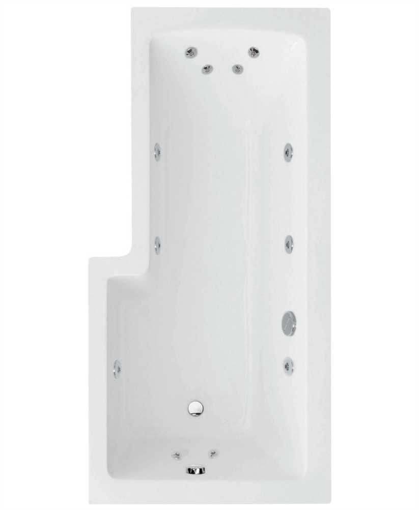 L Shape 1700X850Mm Right Hand Single Ended 12 White Jet Whirlpool Bath & Panel White With Bath Screen Chrome