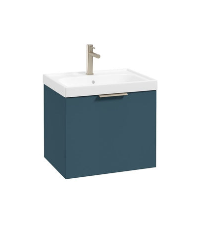 Stockholm Wall Hung 50Cm Single Drawer Unit Matt Ocean Blue-Brushed Nickel Handle