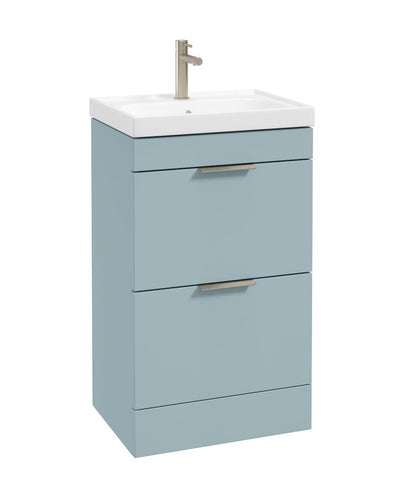 Stockholm Floorstanding 50Cm Two Drawer Unit Matt Morning Sky Blue-Brushed Nickel Handles