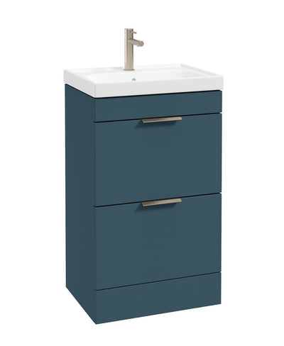 Stockholm Floorstanding 50Cm Two Drawer Unit Matt Ocean Blue-Brushed Nickel Handles