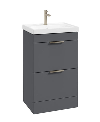 Stockholm Floorstanding 50Cm Two Drawer Unit Matt Midnight Grey-Brushed Nickel Handles
