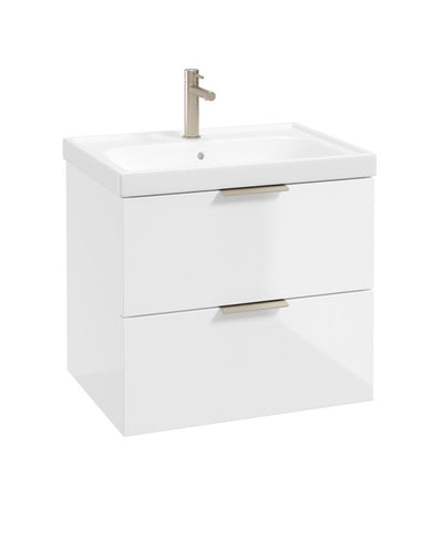 Stockholm Wall Hung 60Cm Two Drawer Unit Gloss White-Brushed Nickel Handles
