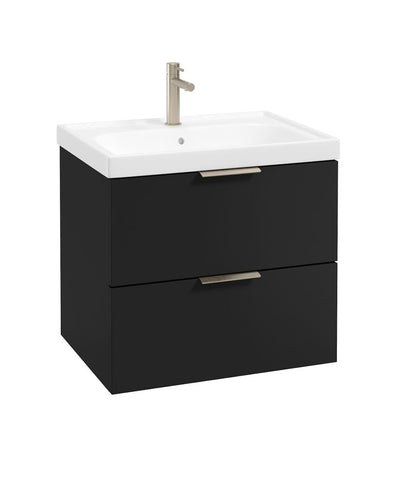Stockholm Wall Hung 60Cm Two Drawer Unit Matt Black-Brushed Nickel Handles