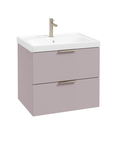 Stockholm Wall Hung 60Cm Two Drawer Unit Matt Cashmere Pink-Brushed Nickel Handles
