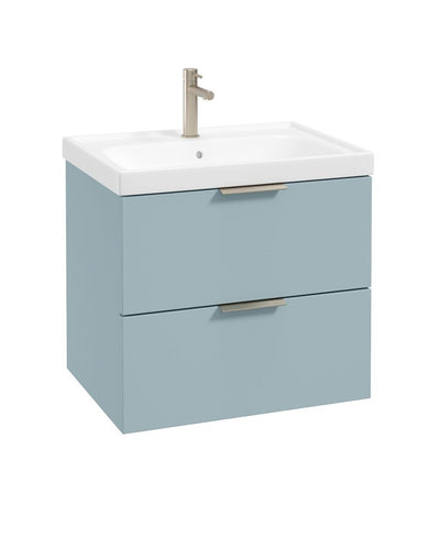 Stockholm Wall Hung 60Cm Two Drawer Unit Matt Morning Sky Blue-Brushed Nickel Handles